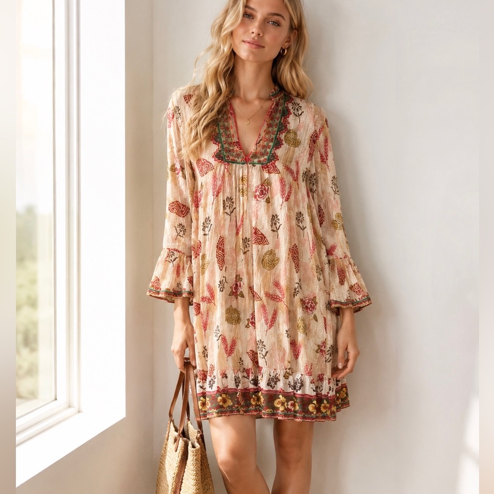 NWT ZARA EMBROIDERED FLOWING DRESS Size S Bohemian
